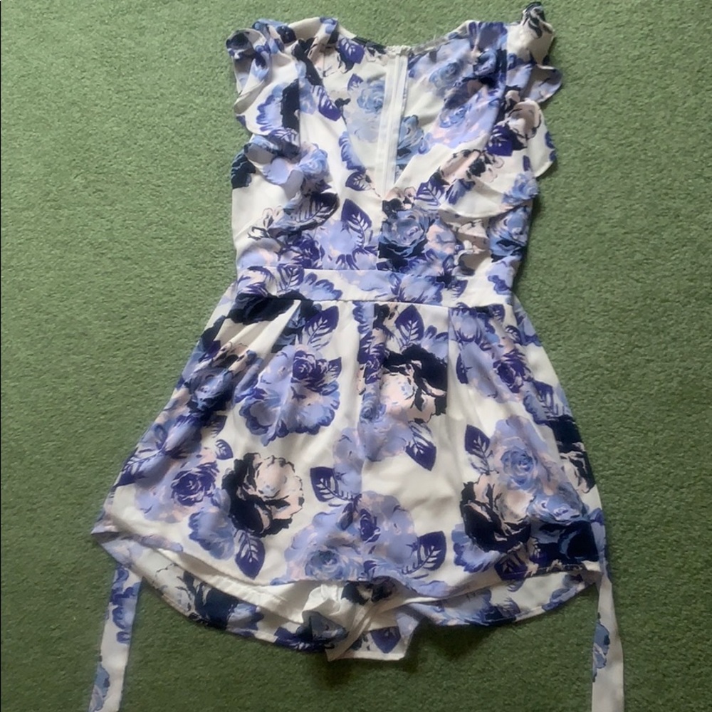 Blue and White Floral Romper